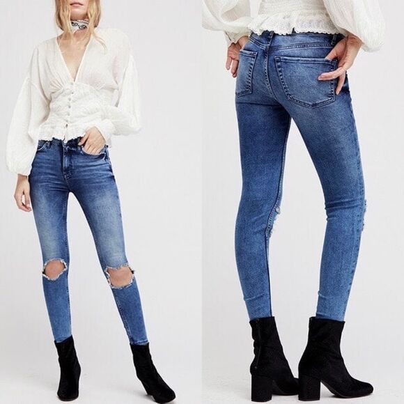 Free People - Busted High Rise Distressed Skinny Jeans 31 - Picture 1 of 10